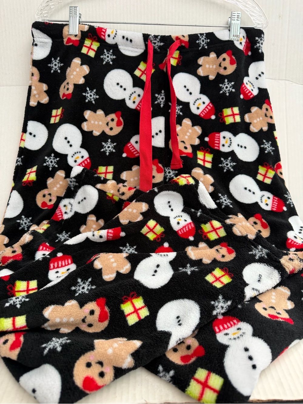 Just Love Black Holiday Fleece Pajama Bottoms with Snowmen & Gingerbread